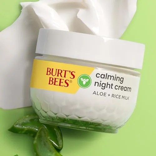 Burt's Bees Sensitive Hydrating Night Face Cream Face Moisturizer for Sensitive Skin with Aloe and Rice Milk, 98.9% Natural Origin, Developed with Dermatologists, 50g
