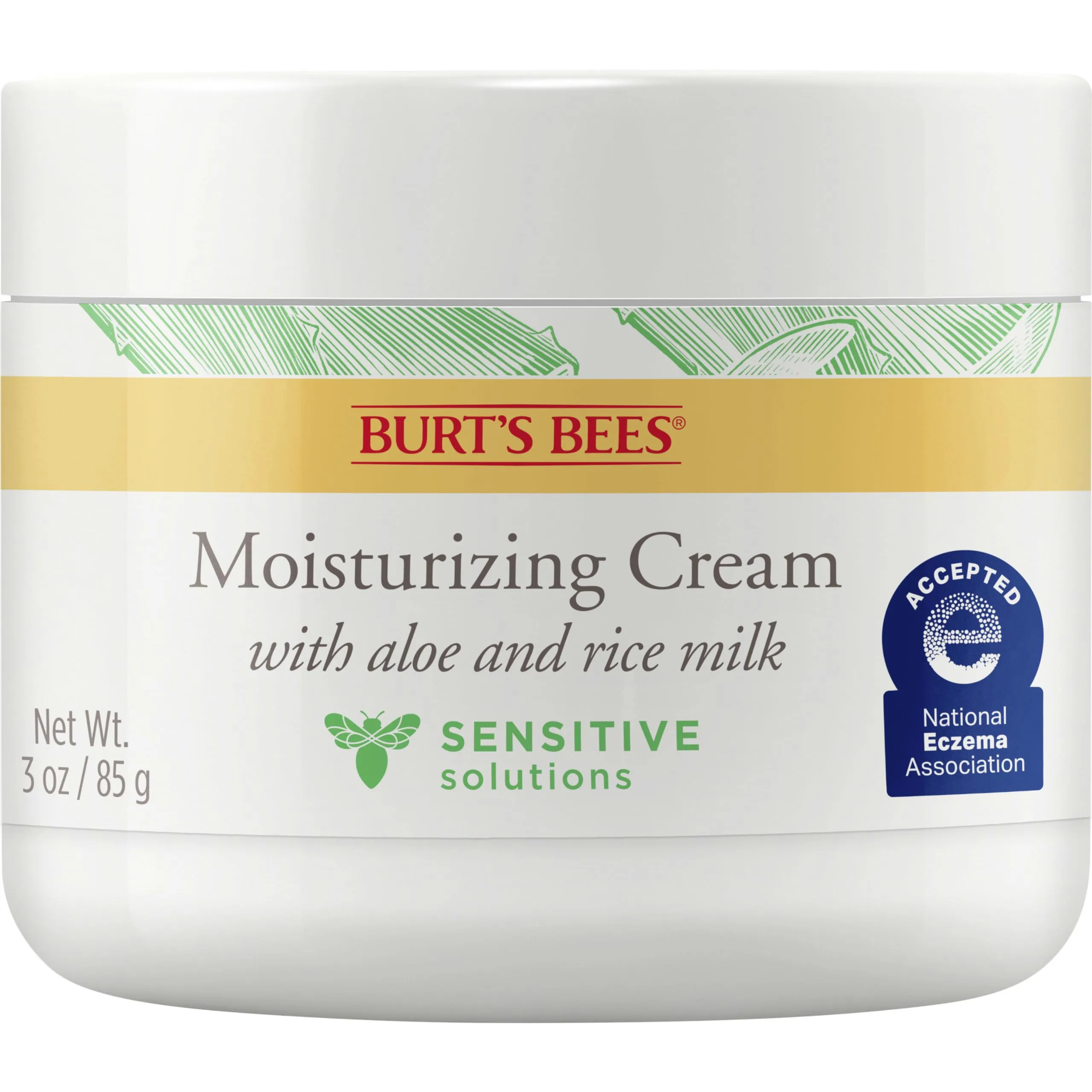 Burt's Bees Stocking Stuffers, Sensitive Moisturizing Cream, With Aloe Vera and Rice Milk, Face Moisturizer for Sensitive Skin, 98.8 Percent Natural Origin Skin Care Christmas Gifts, 3 oz. Package