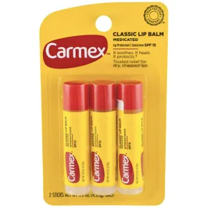 Carmex Classic Medicated Lip Balm Stick, 3 Count