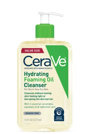 CeraVe Hydrating Foaming Oil Facial Cleanser, Dry Skin Face Wash with Hyaluronic Acid, 16 fl oz