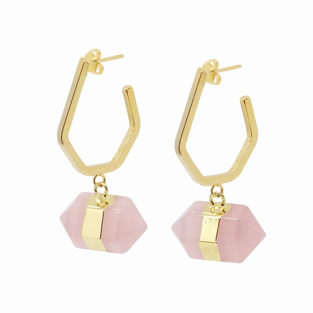 Chakra Hexagon Stone Earrings