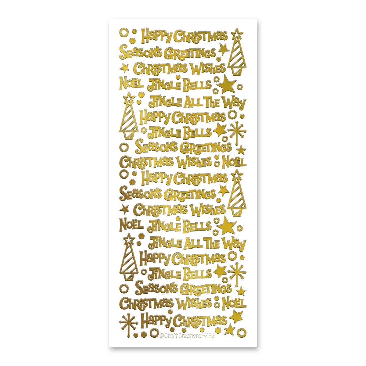 Christmas Variety Gold Self Adhesive Stickers, pack of 15