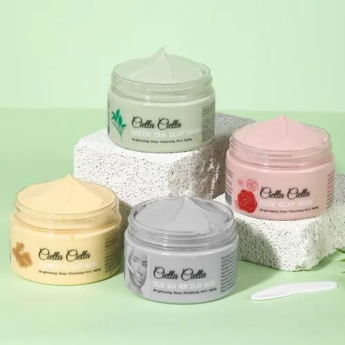 Ciella Ciella 4pcs Clay Mask for Face,Dead Sea Mud Mask,Mud Masks for Face,Pore Cleansing Mask,Facial Masks for Women Skin Care,Green Tea Face Mask,Tumeric Face Mask,Rose Face Mask(16.93oz)