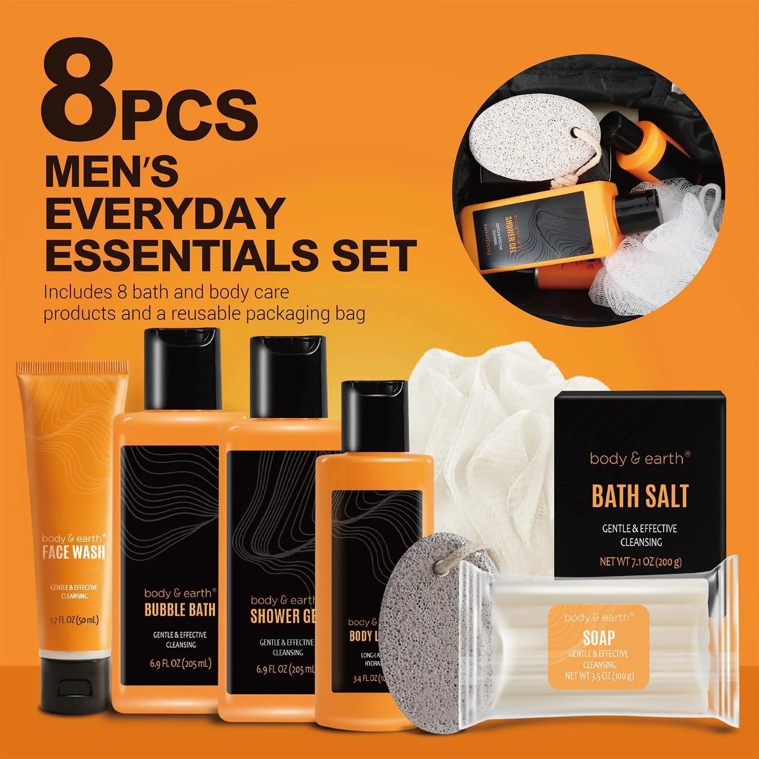 Citrus Scented Men's Bath Set with Body Lotion