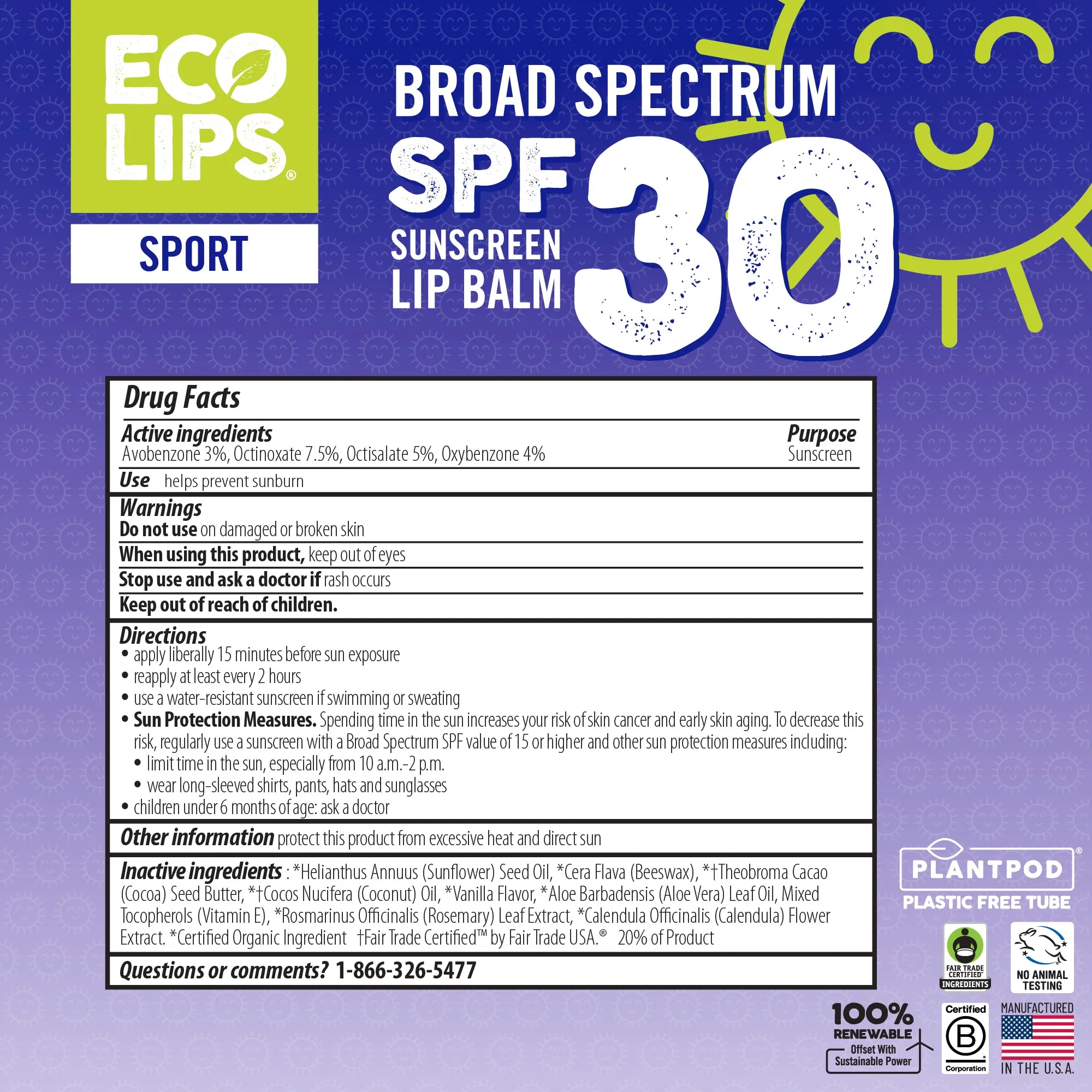 Classic Plant Pod® Broad Spectrum SPF 30 Sport Sunscreen Lip Balm with Carabiner