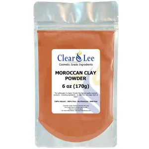 ClearLee Moroccan Red Clay Cosmetic Grade Powder - 100% Pure Natural Powder - Great For Skin Detox, Rejuvenation, and More - Heal Damaged Skin - DIY Clay Face Mask (6 oz)