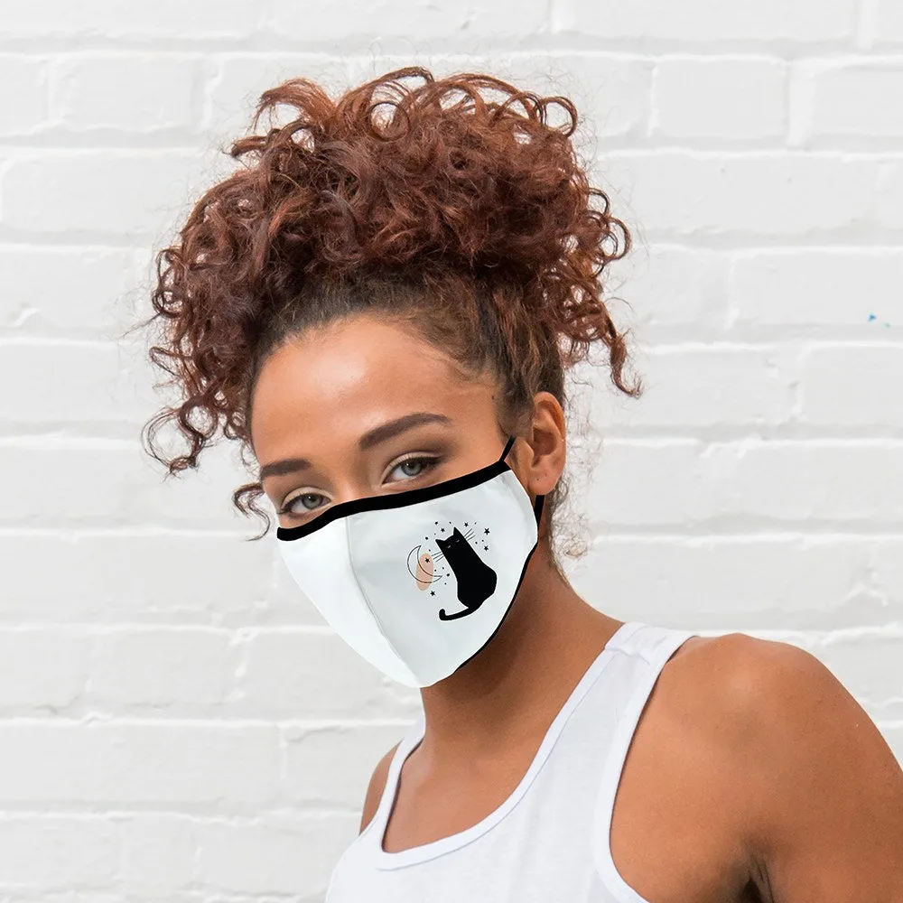 Cloth Face Mask with Black Cat and Moon Print