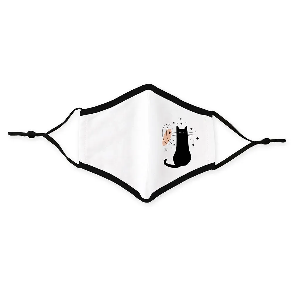 Cloth Face Mask with Black Cat and Moon Print