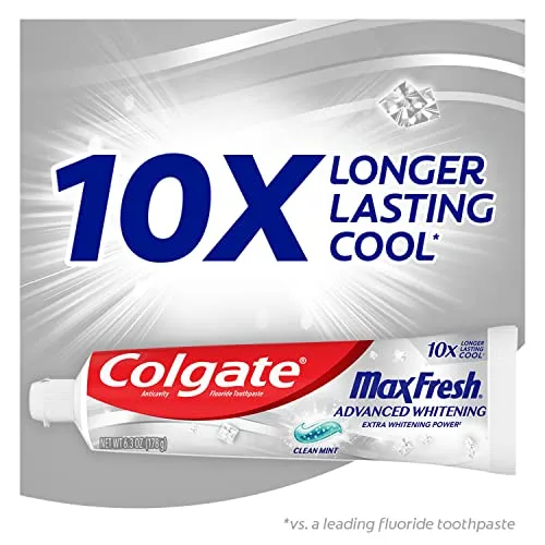 Colgate Max Fresh Toothpaste, Advanced Whitening Toothpaste with Mini Breath Strips, Clean Mint Toothpaste for Bad Breath, Helps Fight Cavities, Whitens Teeth, and Freshens Breath, 6.3 Oz Tube