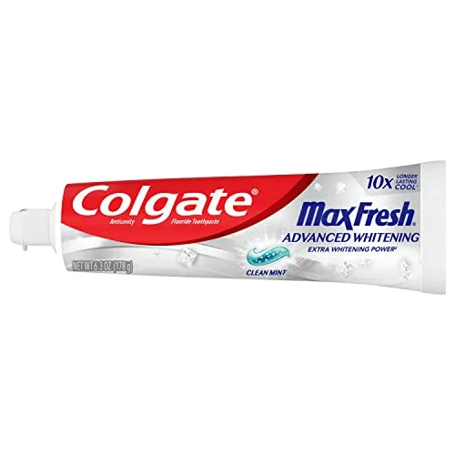 Colgate Max Fresh Toothpaste, Advanced Whitening Toothpaste with Mini Breath Strips, Clean Mint Toothpaste for Bad Breath, Helps Fight Cavities, Whitens Teeth, and Freshens Breath, 6.3 Oz Tube