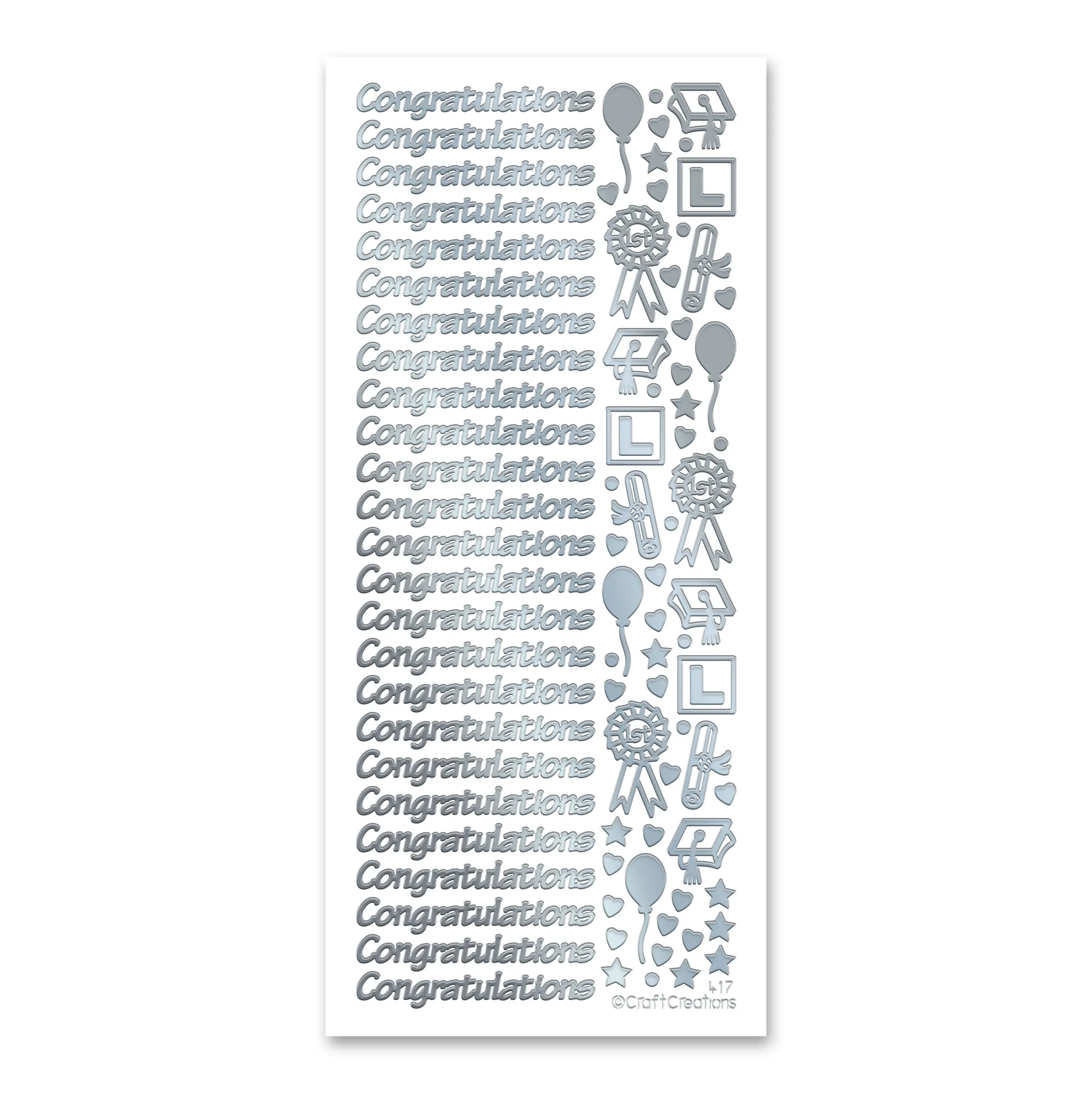 Congratulations - Small  Silver Adhesive Peel Off Stickers