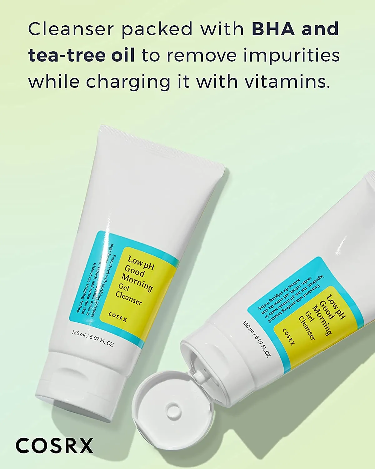 COSRX Morning Skincare Routine- Low pH Good Morning Gel Cleanser   Low pH Good Night Soft Peeling Gel, Cleanse and Exfoliate Sensitive Skin, PHA, Korean Skin Care