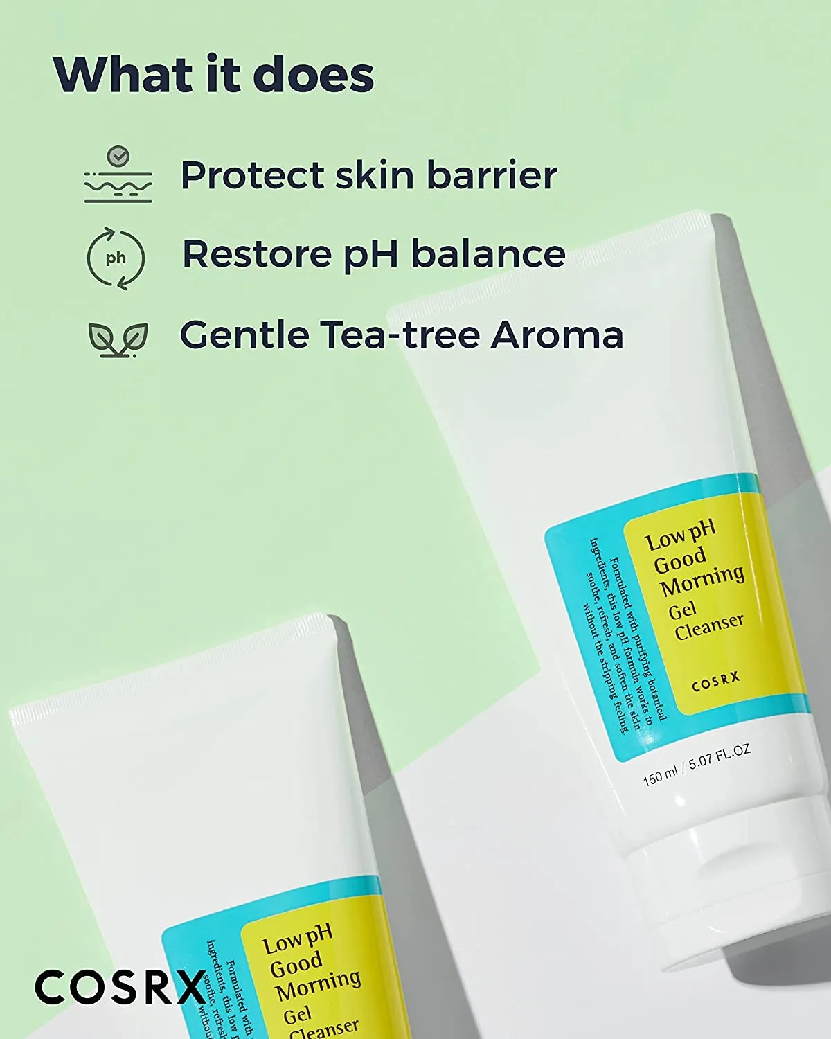 COSRX Morning Skincare Routine- Low pH Good Morning Gel Cleanser   Low pH Good Night Soft Peeling Gel, Cleanse and Exfoliate Sensitive Skin, PHA, Korean Skin Care
