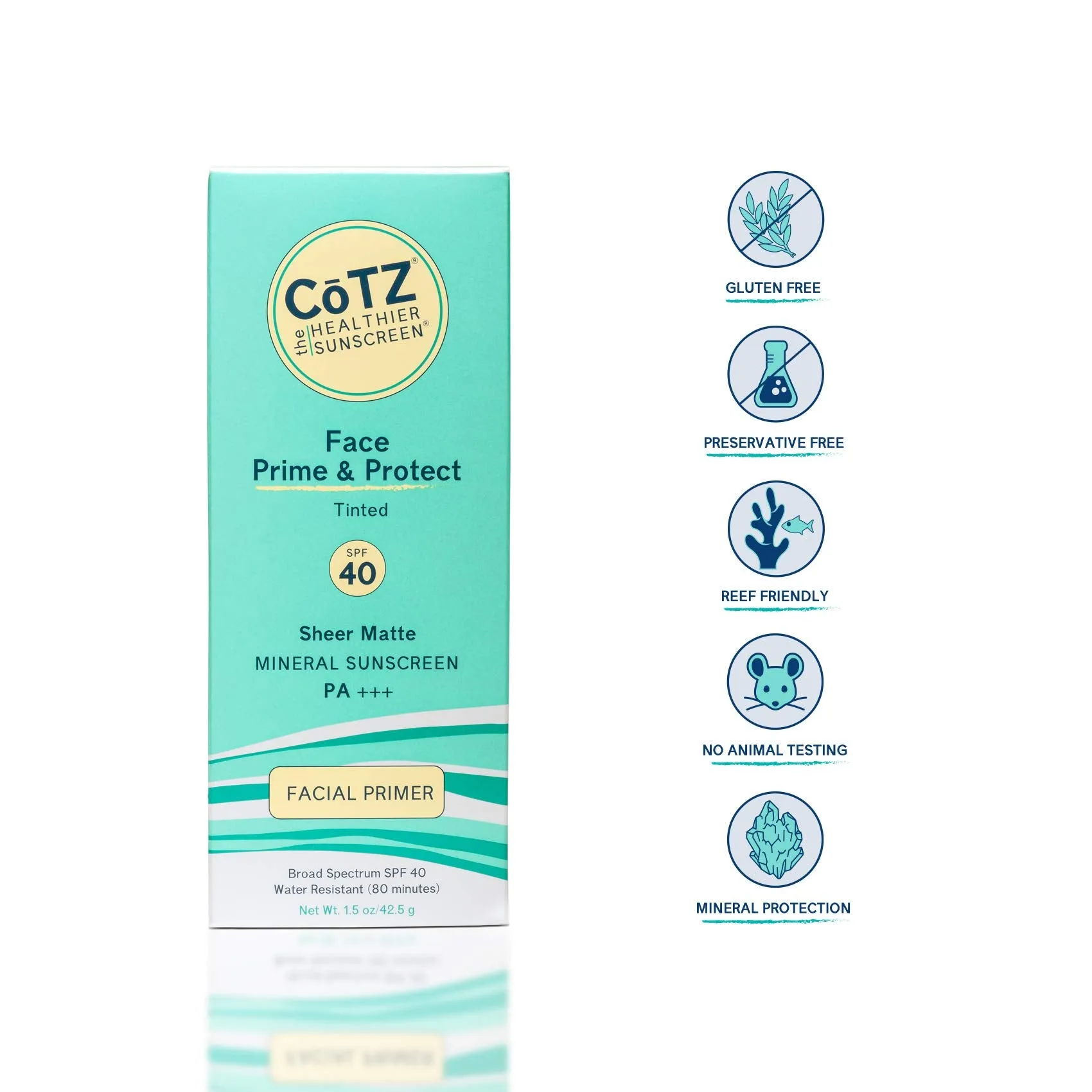 COTZ Face Prime & Protect Tinted Mineral Sunscreen and Facial Primer Broad Spectrum SPF 40; PA    1.5 oz / 42.5 g.