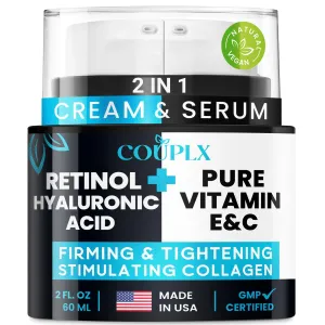 COUPLX Pure Neck Firming Cream & Moisturizer Face Cream for Women, 2-1 Anti Aging Retinol Cream for Face & Vitamin E&C Serum - Skin Tightening Cream for Face, Neck Firming and Tightening, Face Lotion