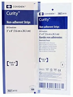 Covidien (formerly Kendall) 6115 Curity Non-adhering Oil Emulsion Dressing - 3 inch x 8 inch (3 per package), Box of 36 dressings