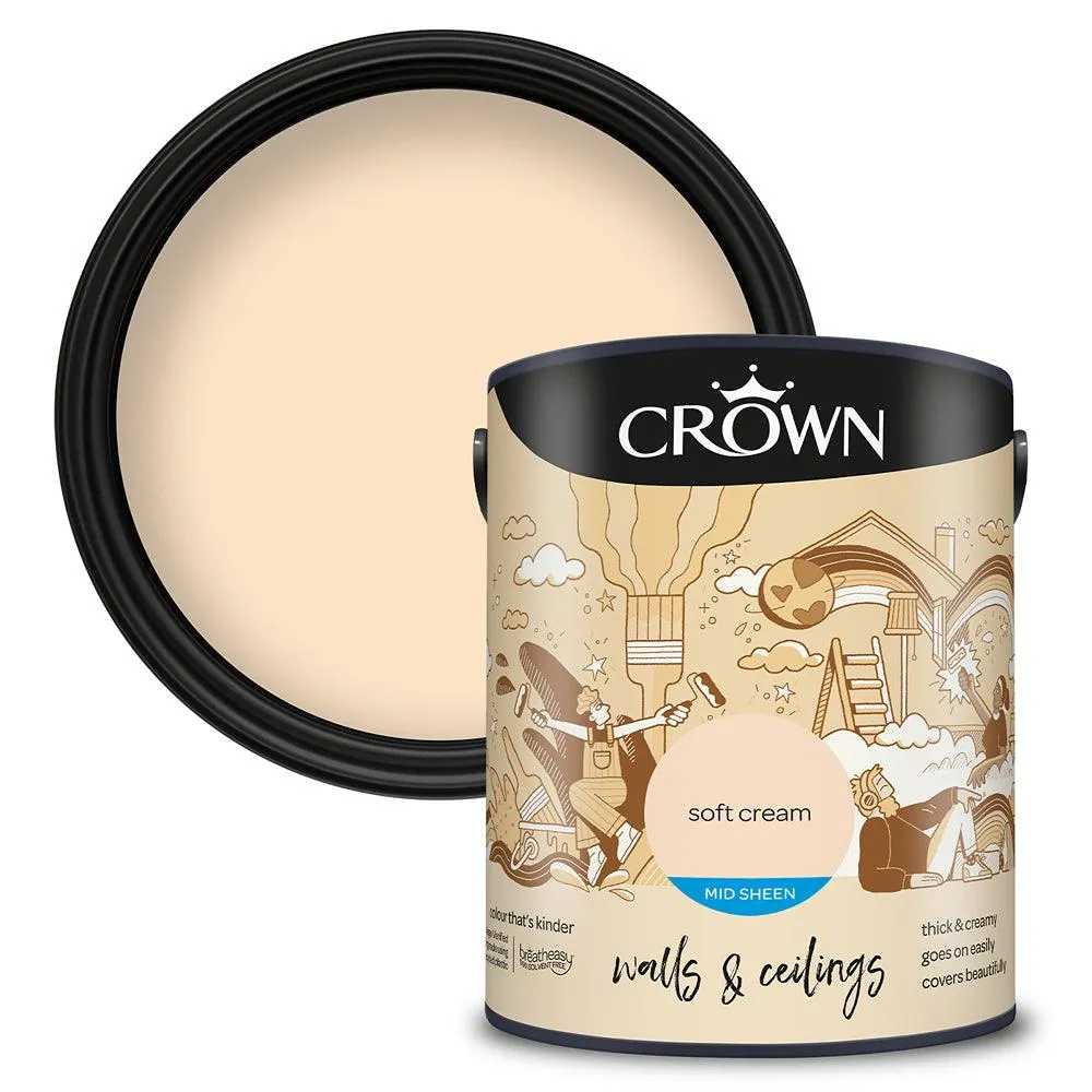 Crown Walls & Ceilings Mid Sheen Emulsion Paint | Soft Cream