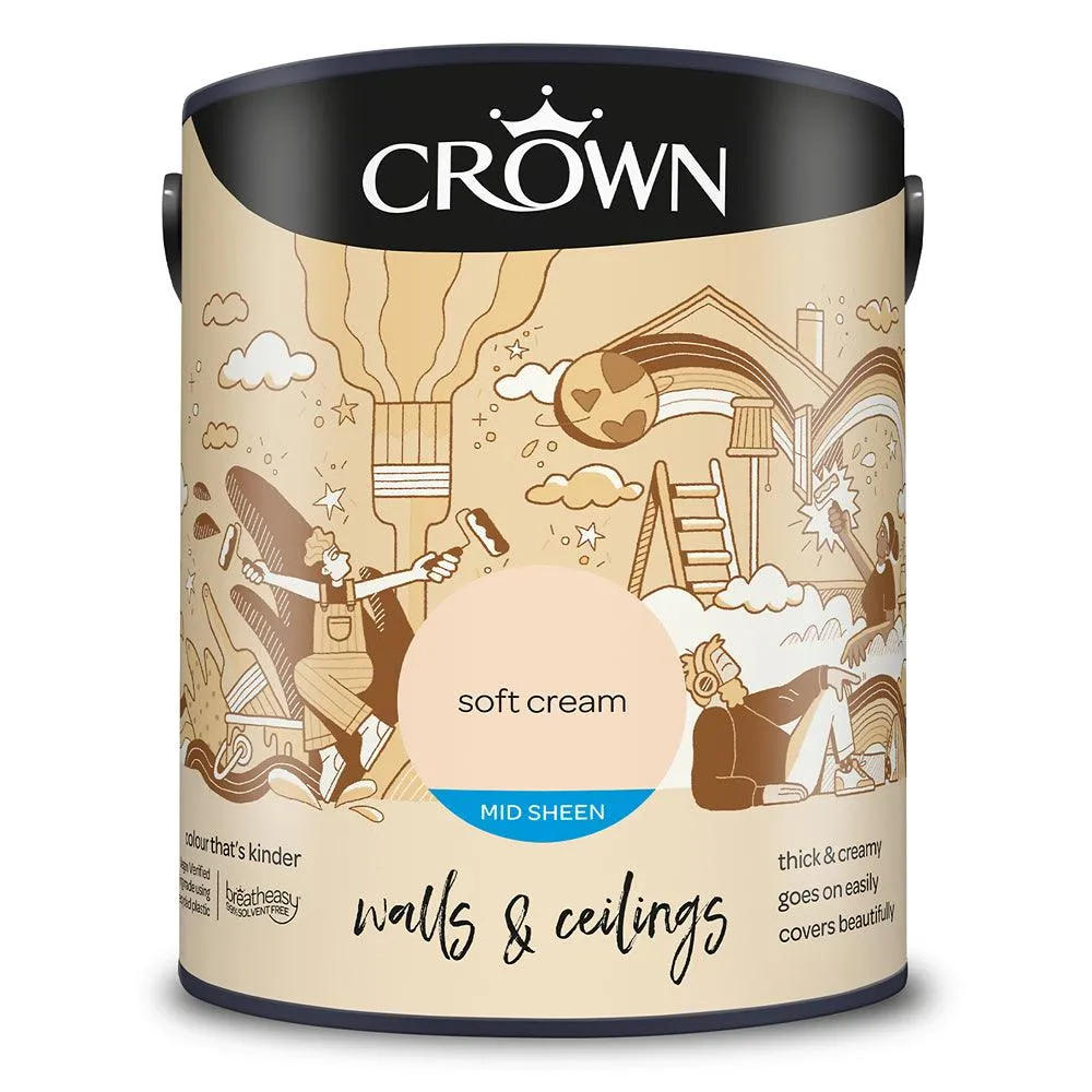 Crown Walls & Ceilings Mid Sheen Emulsion Paint | Soft Cream