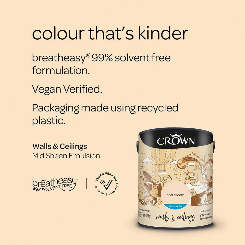 Crown Walls & Ceilings Mid Sheen Emulsion Paint | Soft Cream