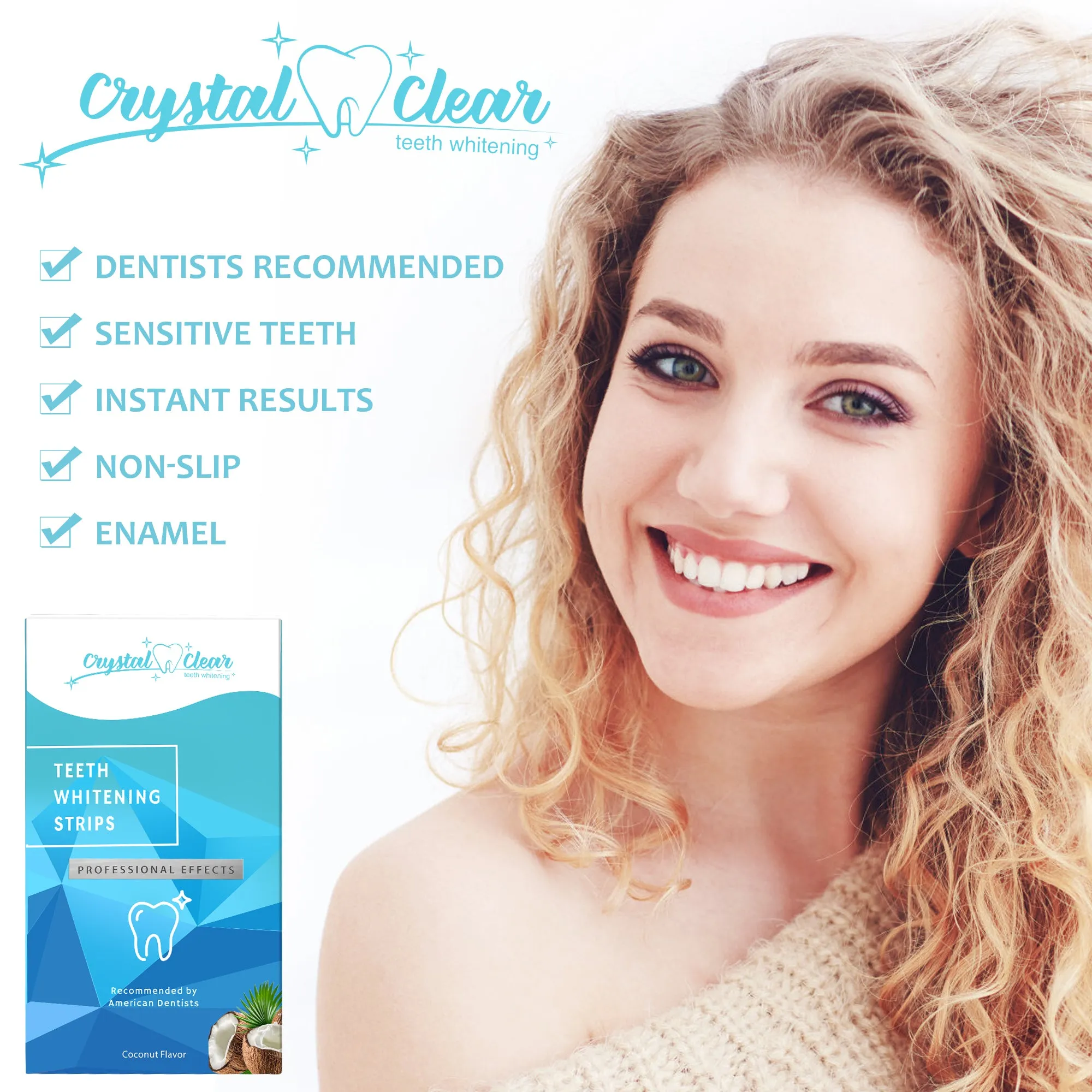 Crystal Clear Teeth Whitening Strips, Teeth, Dental Grade Professional White Strips for Sensitive Teeth, Coconut Flavor, 28 Strips, 14 Treatments