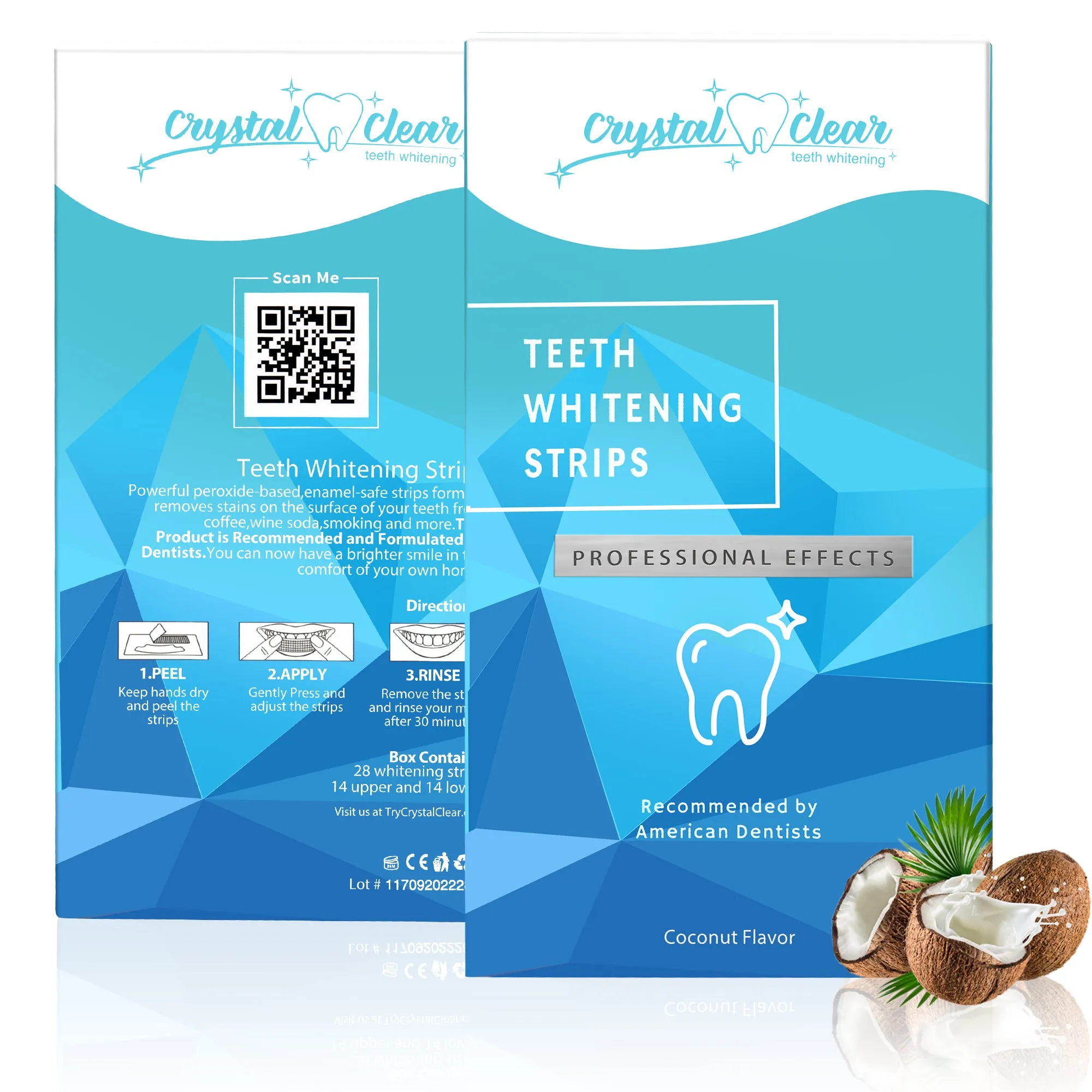 Crystal Clear Teeth Whitening Strips, Teeth, Dental Grade Professional White Strips for Sensitive Teeth, Coconut Flavor, 28 Strips, 14 Treatments