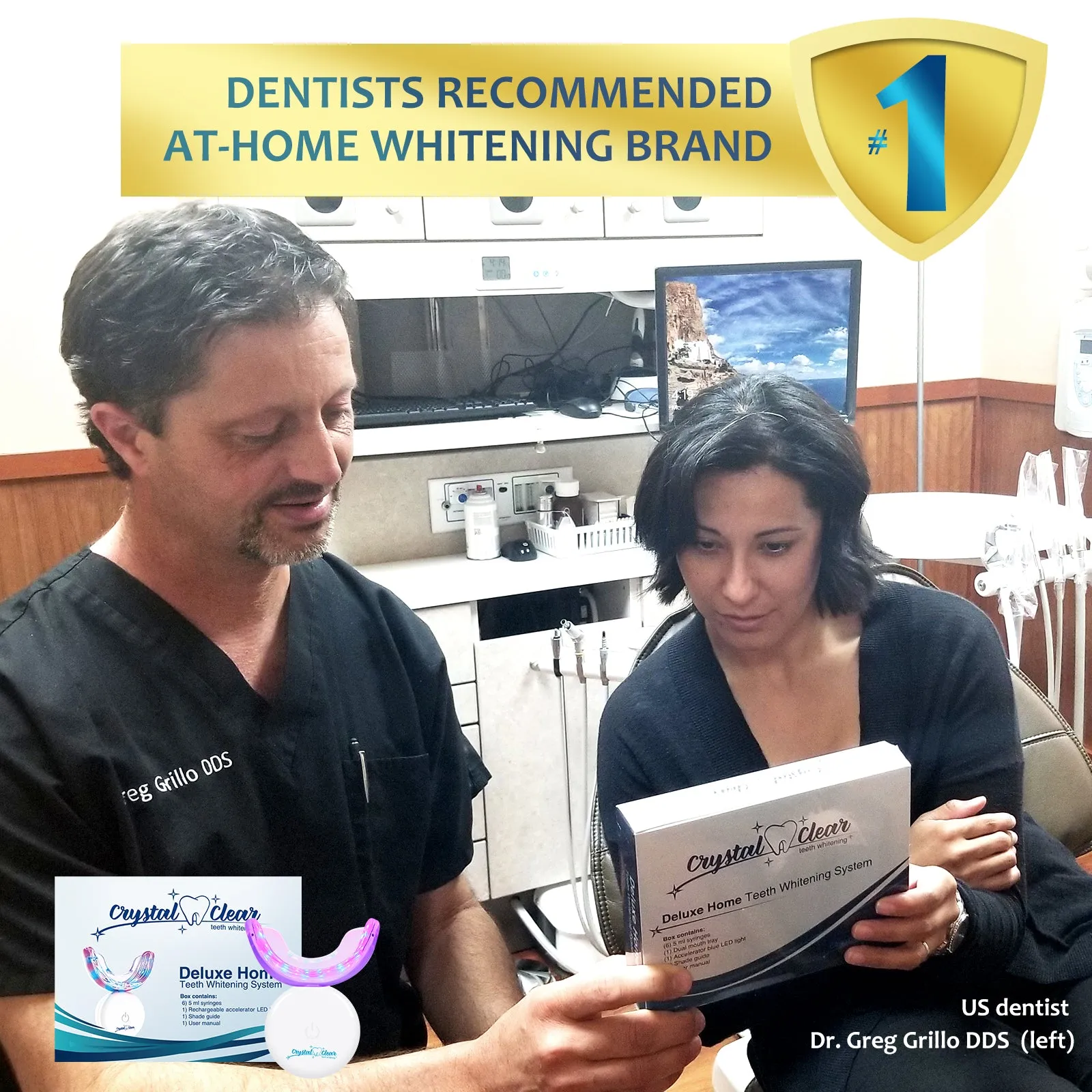 Crystal Clear Teeth Whitening US Dentists-Approved, Rechargeable Waterproof Teeth Whitening All-in-One Kit