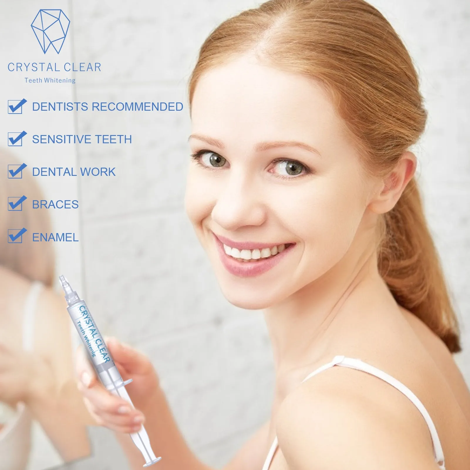 Crystal Clear Teeth Whitening US Dentists-Approved, Rechargeable Waterproof Teeth Whitening All-in-One Kit