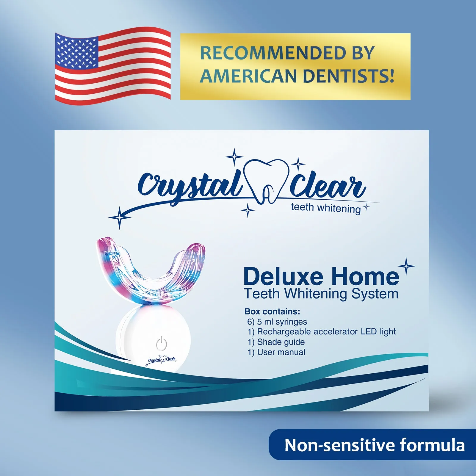 Crystal Clear Teeth Whitening US Dentists-Approved, Rechargeable Waterproof Teeth Whitening All-in-One Kit