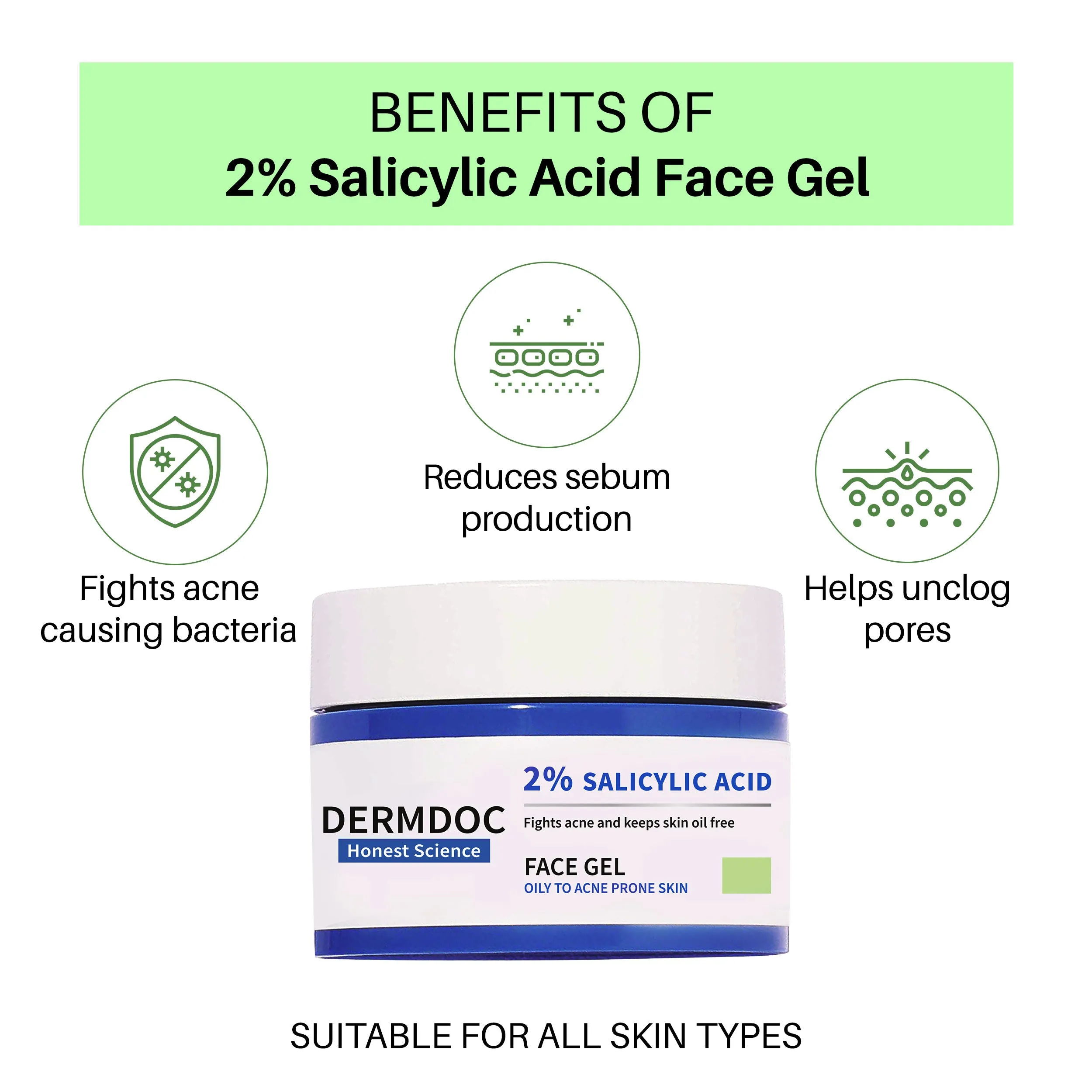 DermDoc 2% Salicylic Acid Anti Acne Face Gel ( 50 g) | salicylic acid moisturizer | salicylic acid gel | acne cream | acne treatment | anti acne gel | moisturizer for oily skin | mosturizer for oily skin