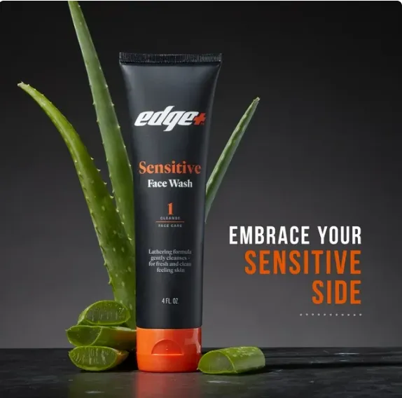 Edge  Mens Sensitive Skin Face Wash, 4 Oz, Fragrance-Free Mens Face Wash, Gently Cleanses Skin
