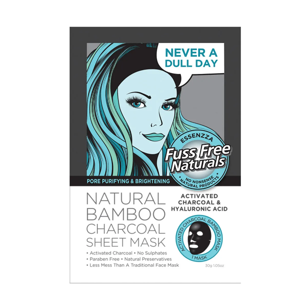 Essenzza Fuss Free Naturals Activated Charcoal & Hyaluronic Acid Facial Mask