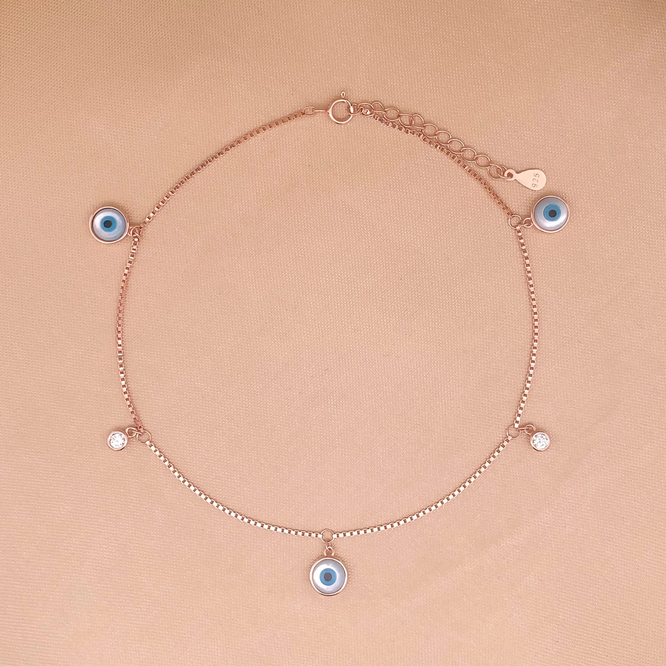 Evil Eye Drop (Pair) Anklet (Pure Silver)