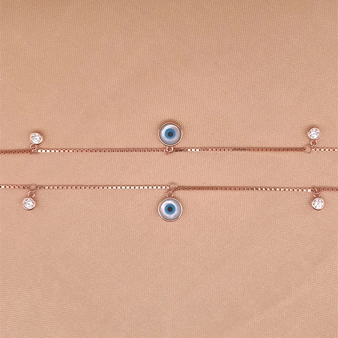 Evil Eye Drop (Pair) Anklet (Pure Silver)