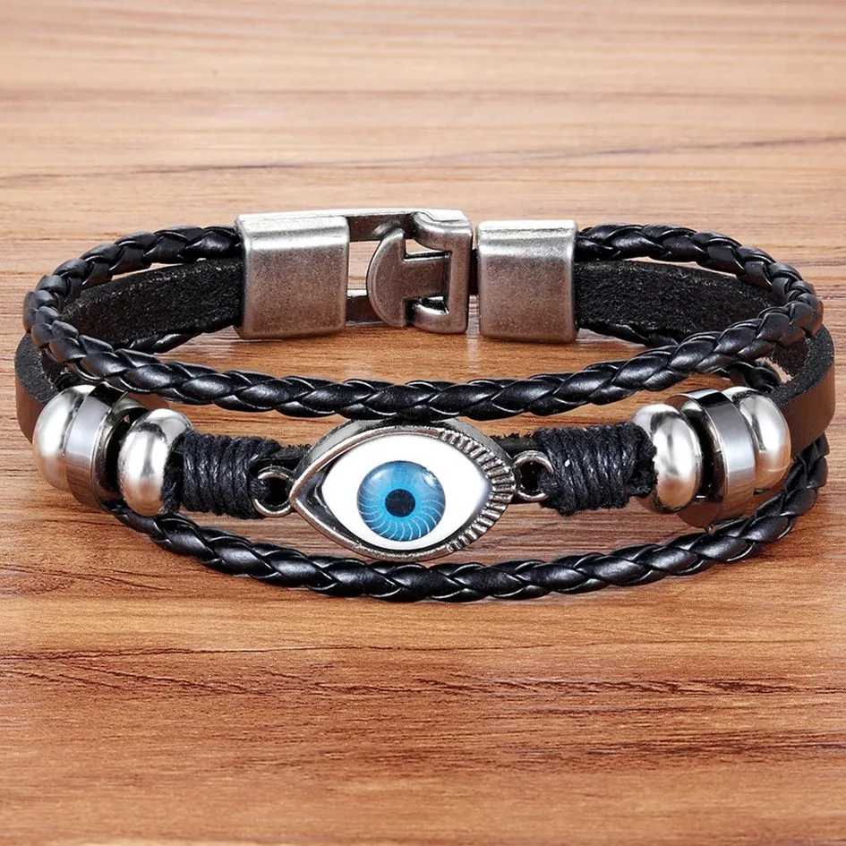 Evil Eye Leather Bracelet