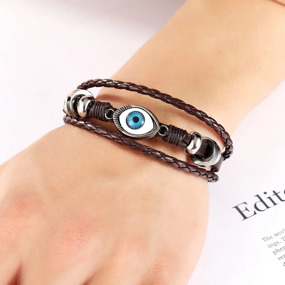 Evil Eye Leather Bracelet