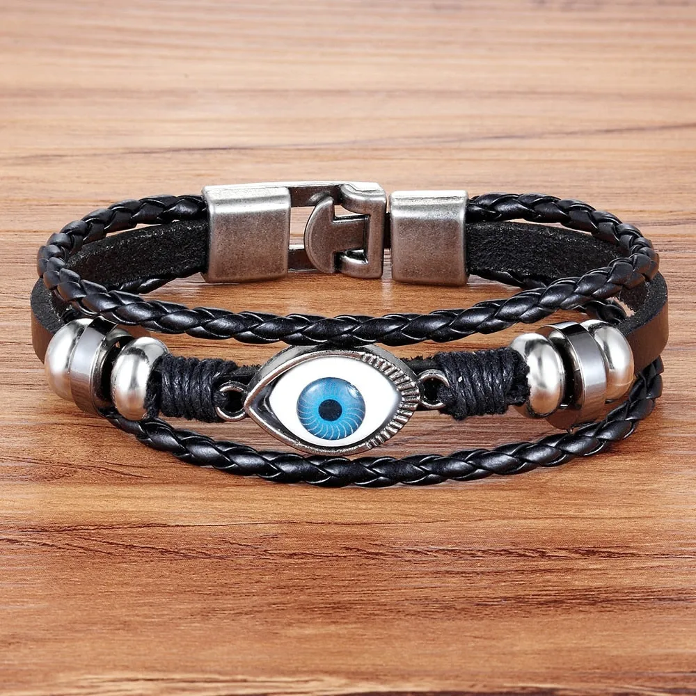 Evil Eye Leather Bracelet