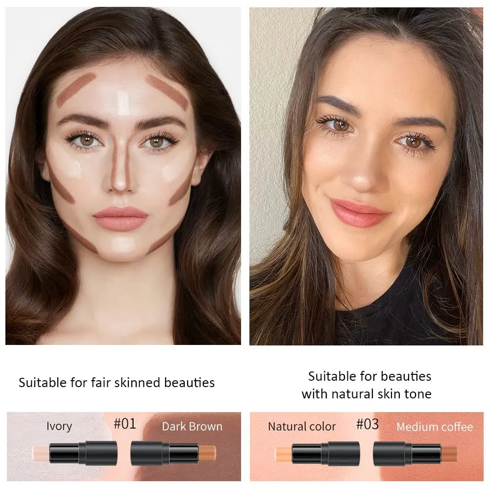 evpct 4 Colors Contour Stick Makeup Set, Cream Concealer Stick Contouring Palette Makeup Kit for Beginners, Nose Bronzer Sticks, Liquid Face Highlighter Make up contorno maquillaje, 01 03