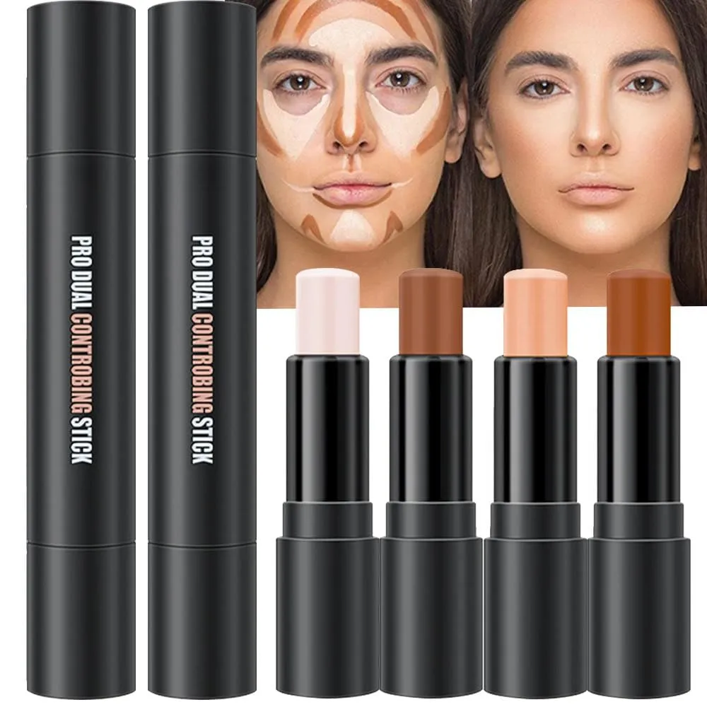 evpct 4 Colors Contour Stick Makeup Set, Cream Concealer Stick Contouring Palette Makeup Kit for Beginners, Nose Bronzer Sticks, Liquid Face Highlighter Make up contorno maquillaje, 01 03