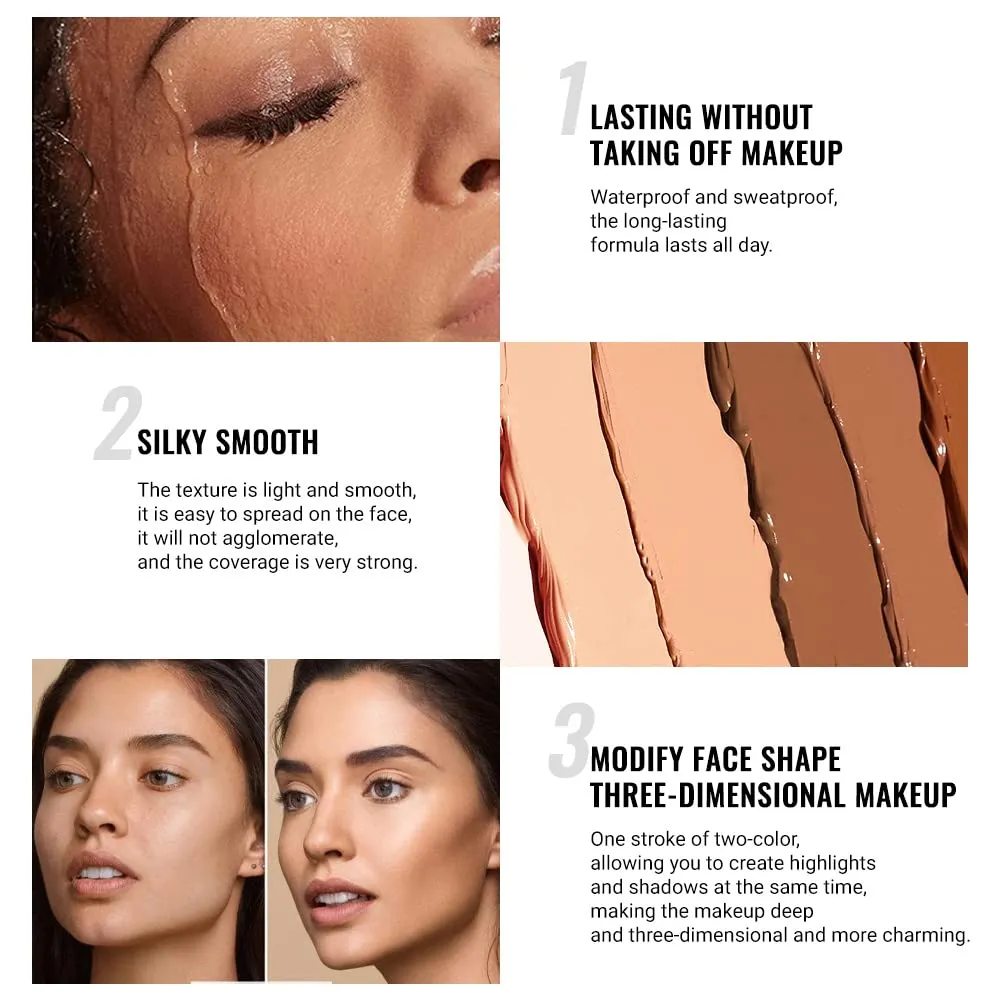 evpct 4 Colors Contour Stick Makeup Set, Cream Concealer Stick Contouring Palette Makeup Kit for Beginners, Nose Bronzer Sticks, Liquid Face Highlighter Make up contorno maquillaje, 01 03