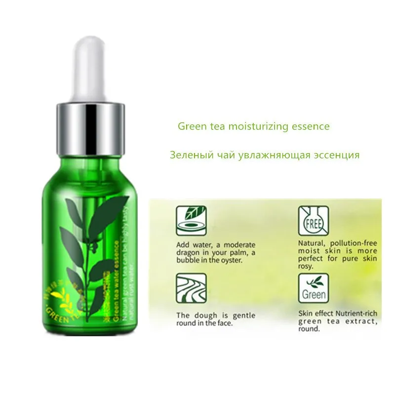 Face Essence Snail Hyaluronic Acid Green Tea Skin Care Moisturizing Whitening Anti-Aging Advanced Face Serum Cosmetic 15ml