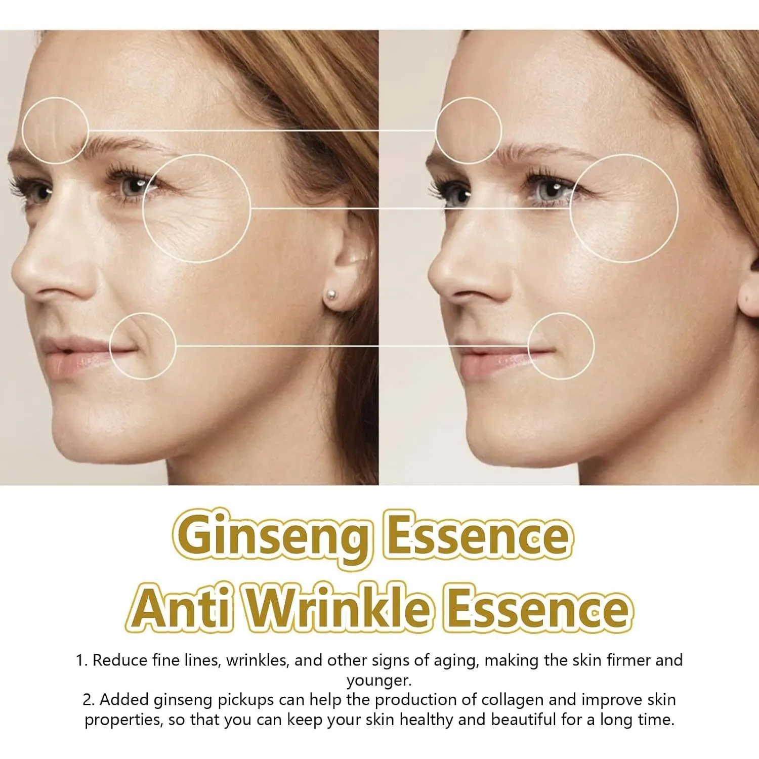 Ginseng anti Wrinkle Serum, Ginseng Polypeptide Anti-Ageing Essence, Ginseng Extract Liquid, Korean Ginseng anti Aging Essential Oil Tighten Moisturizing Smooth Skin Reduce Fine Lines (2 Bottles)