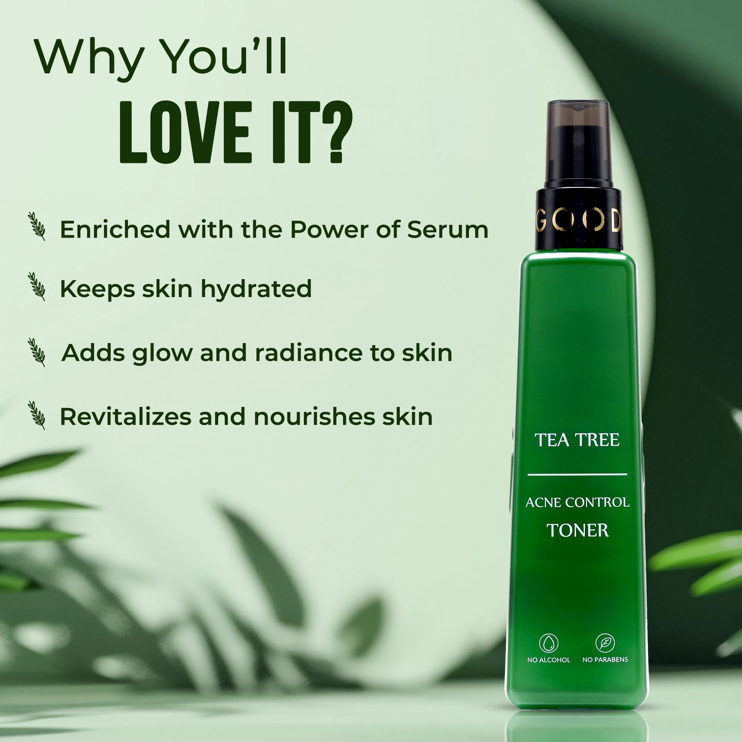 Good Vibes Acne Control Tea Tree Cleansing Toner with Power of Serum | Treats Acne (150 ml)