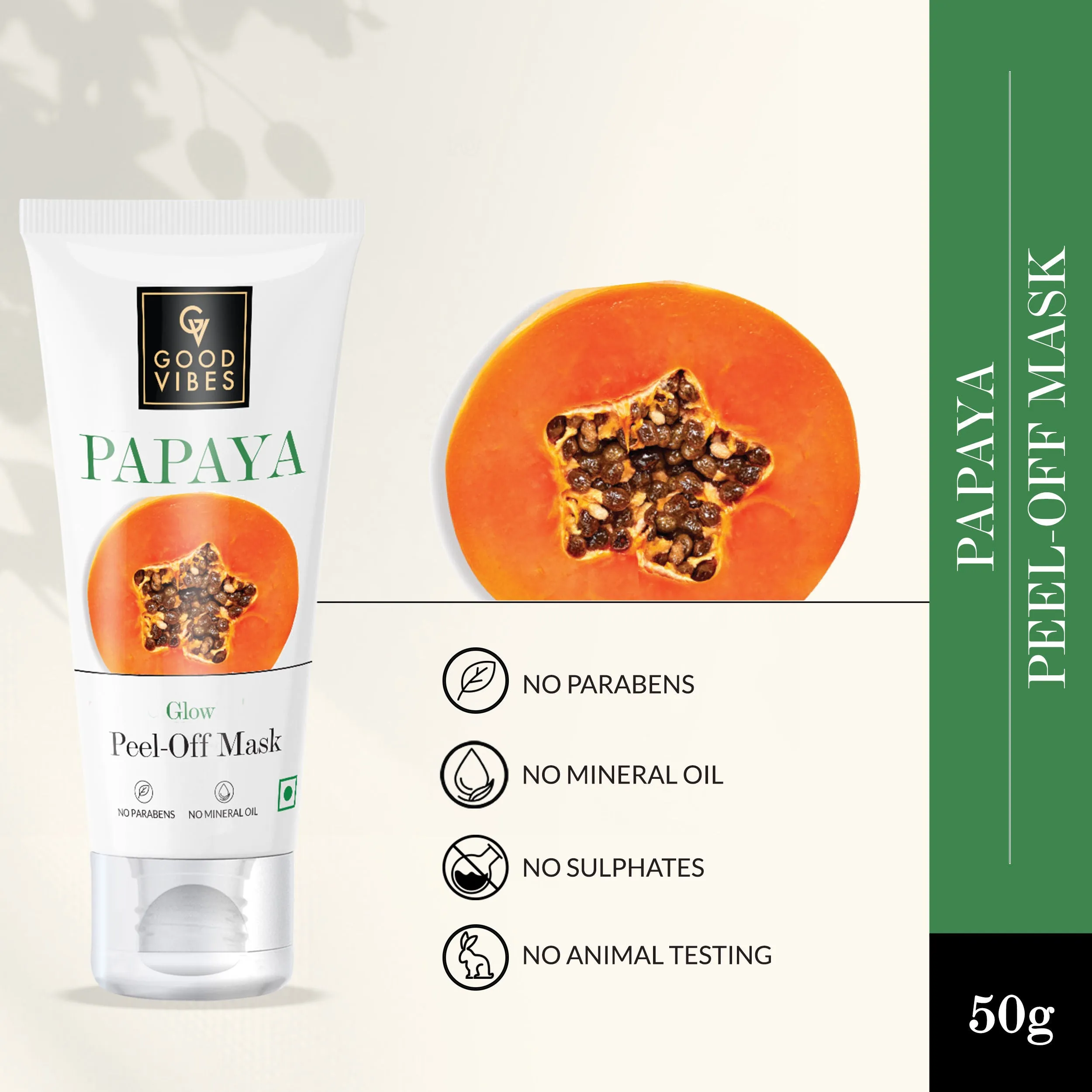 Good Vibes Papaya Glow Peel Off Mask | Tan Removal, Skin Lightening, Hydrating | No Parabens, No Sulphates, No Mineral Oil (50 g)