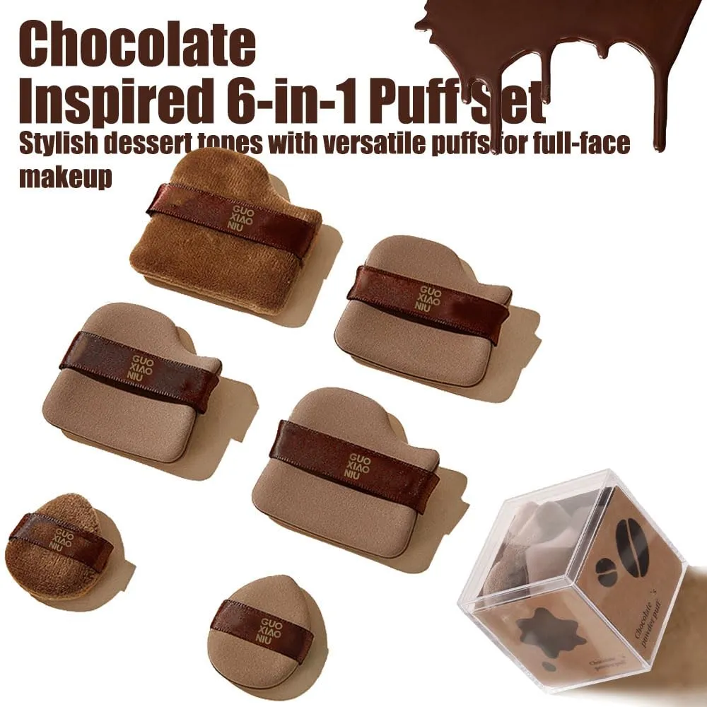 Guo Xiao Niu Makeup Puff, Chocolate Color Quick Makeup Mini Foundation Puff Set, Soft Blending Beauty Sponges, Makeup Sponge, Cushion Puff & Powder Puff for Liquid & Powder Foundation (1 Set)