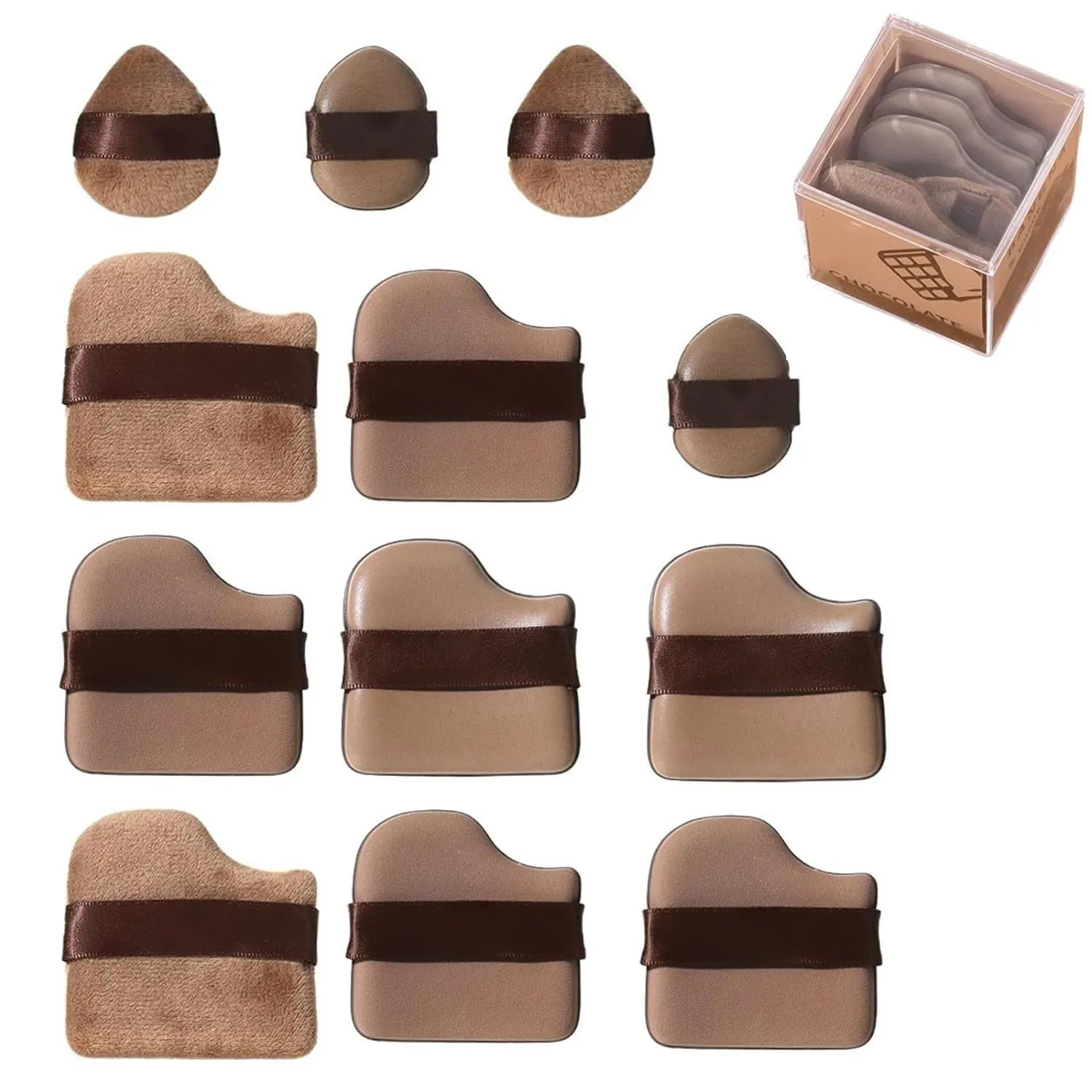 Guo Xiao Niu Makeup Puff, Puff For Foundation Concealer And Powder, 6/12pcs Chocolate Color Foundation & Blusher Sponges, For Natural And Easy Makeup Soft Long-Lasting (12pcs)