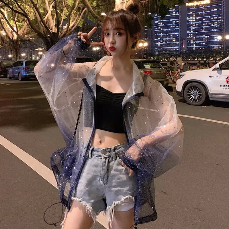 Harajuku Transparent Glitter Sun Protective Clothing AD11317