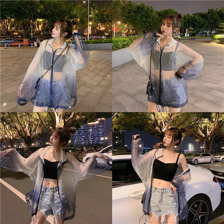 Harajuku Transparent Glitter Sun Protective Clothing AD11317