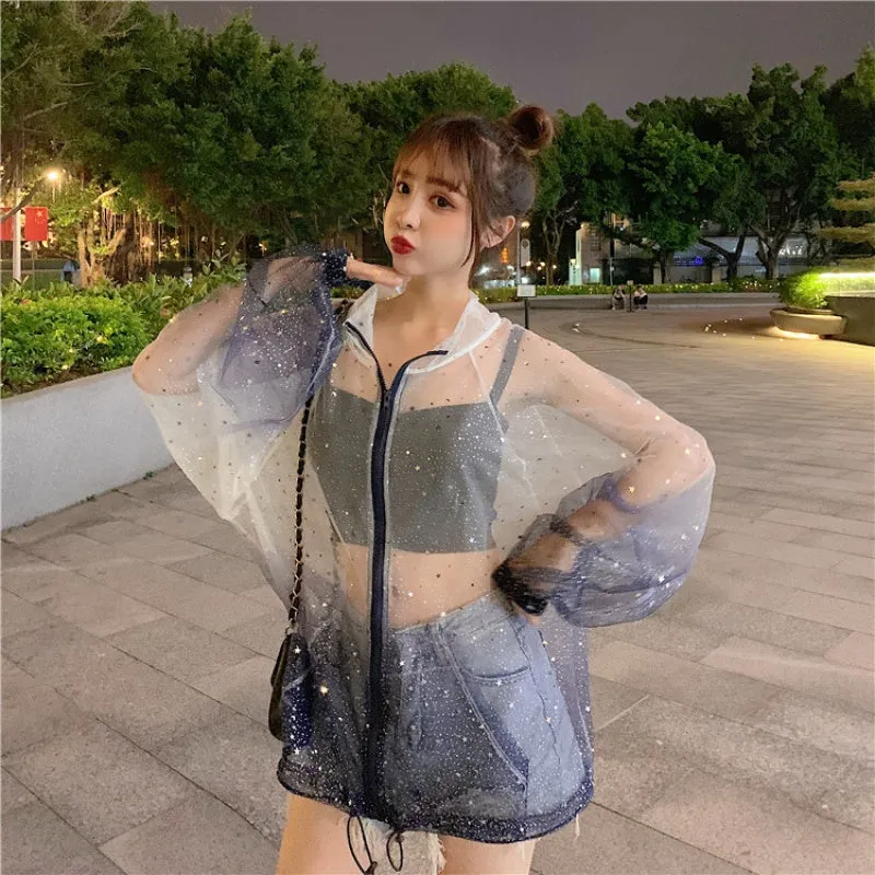 Harajuku Transparent Glitter Sun Protective Clothing AD11317