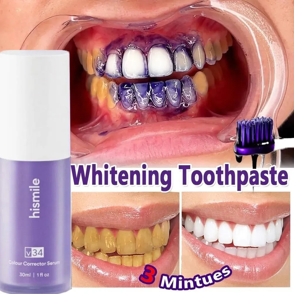 Hismile V34 Colour Corrector | Tooth Stain Concealer & Teeth Whitening Booster | Purple Toothpaste for Colour Correction.