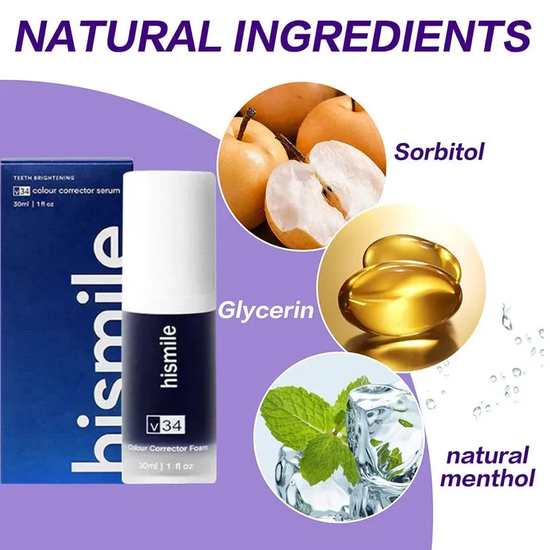 Hismile V34 Colour Corrector | Tooth Stain Concealer & Teeth Whitening Booster | Purple Toothpaste for Colour Correction.